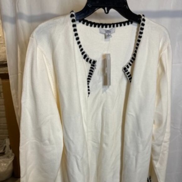 Craft & Barrow Cream Open Front Cardigan with Black Trim – Size XL (NWT) - Picture 1 of 4
